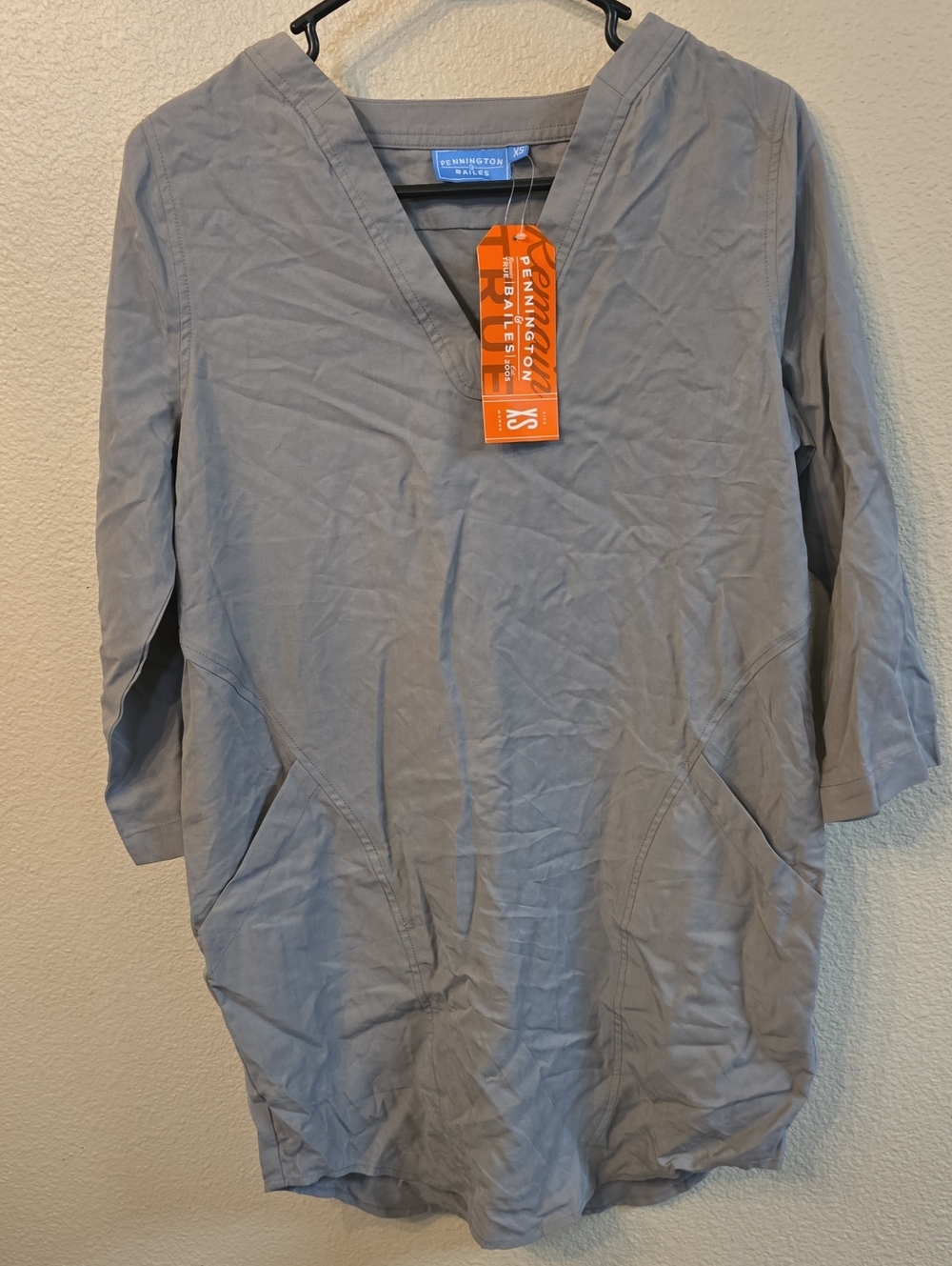 Women's Light Gray V-Neck Long Sleeve Tunic Dress